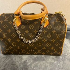 Fashion Elegant Brown Mono Italian Leather Speedy 30 Bandouliere Satchel Bag